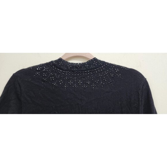 Tory Burch Merino Wool Beaded Tunic Top Black L Embellished V-Neck Long Sleeve - Picture 6 of 15